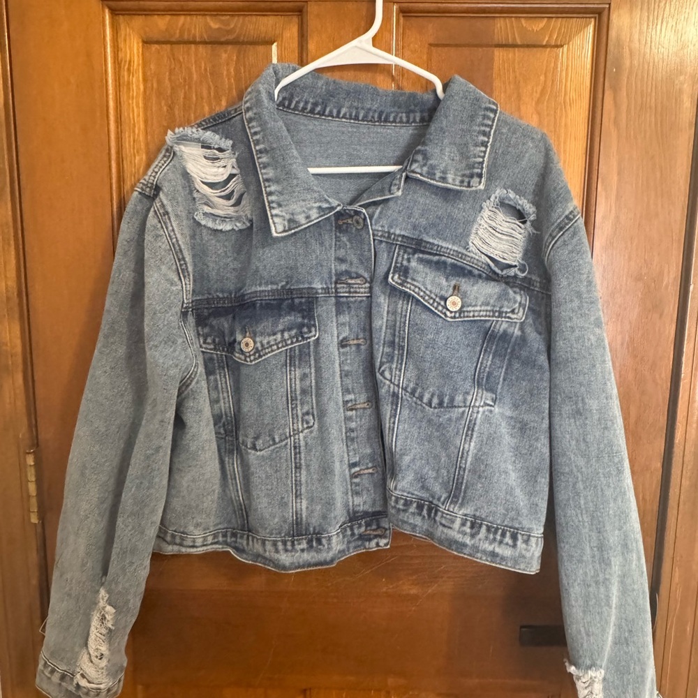 SHEIN Distressed Blue Jean Jacket